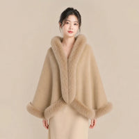 Ton poncho Poncho En Laine Double Face Bordure Fourrure De Renard