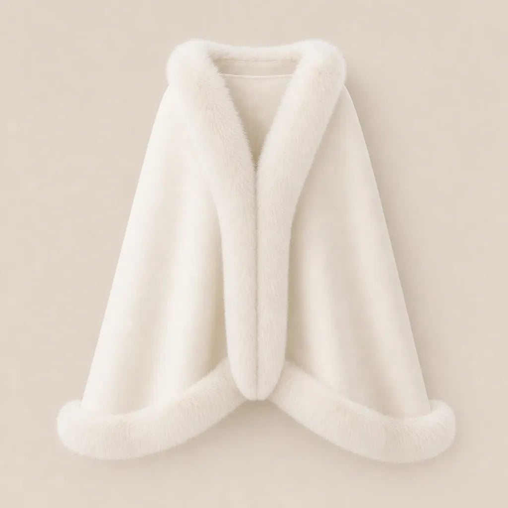 Ton poncho Poncho En Laine Double Face Bordure Fourrure De Renard
