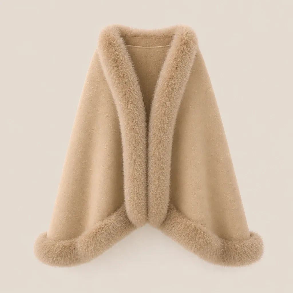 Ton poncho Poncho En Laine Double Face Bordure Fourrure De Renard