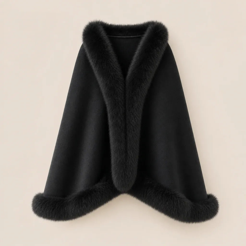 Ton poncho Poncho En Laine Double Face Bordure Fourrure De Renard