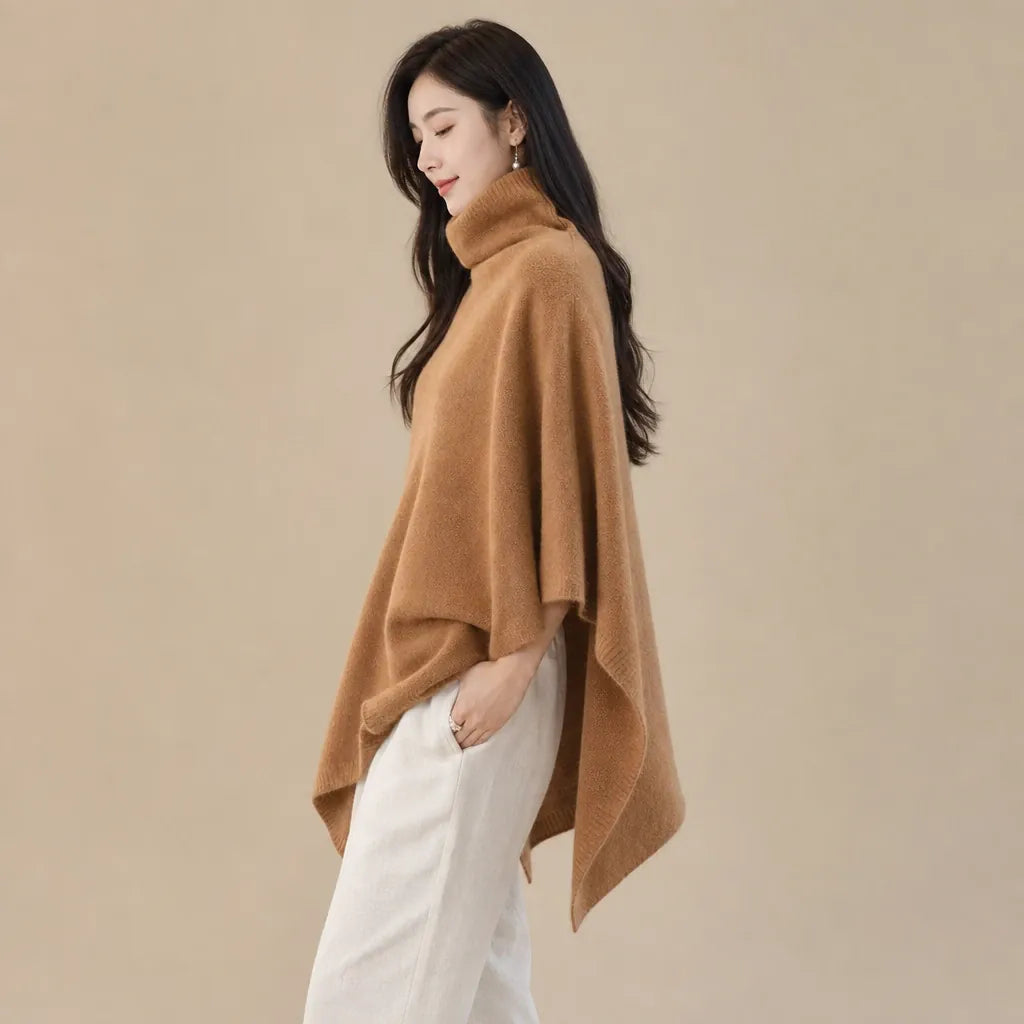 Ton poncho Poncho En Laine Femme Col Roulé En Tricot