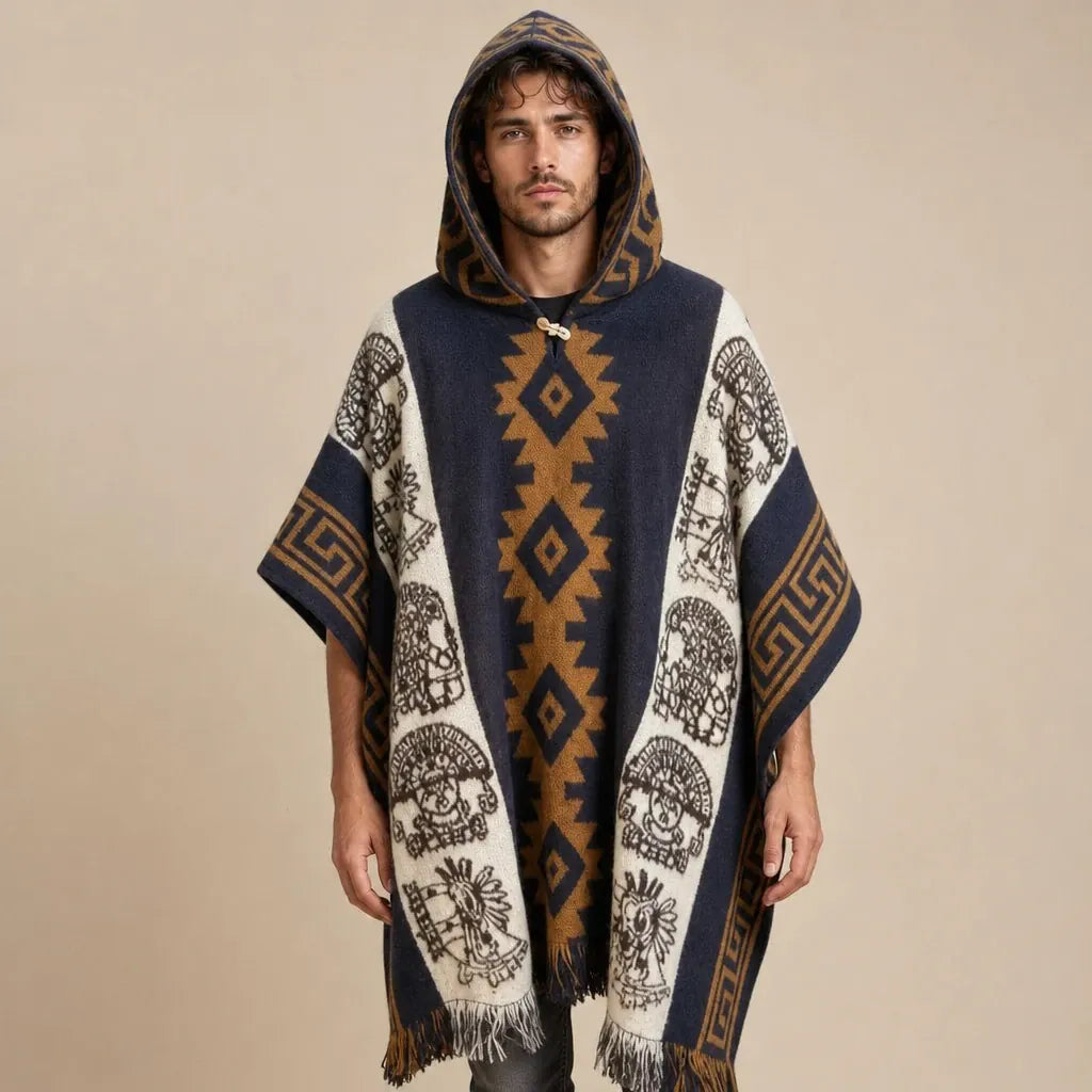 Ton poncho Poncho En Maille À Capuche Motif Ethnique
