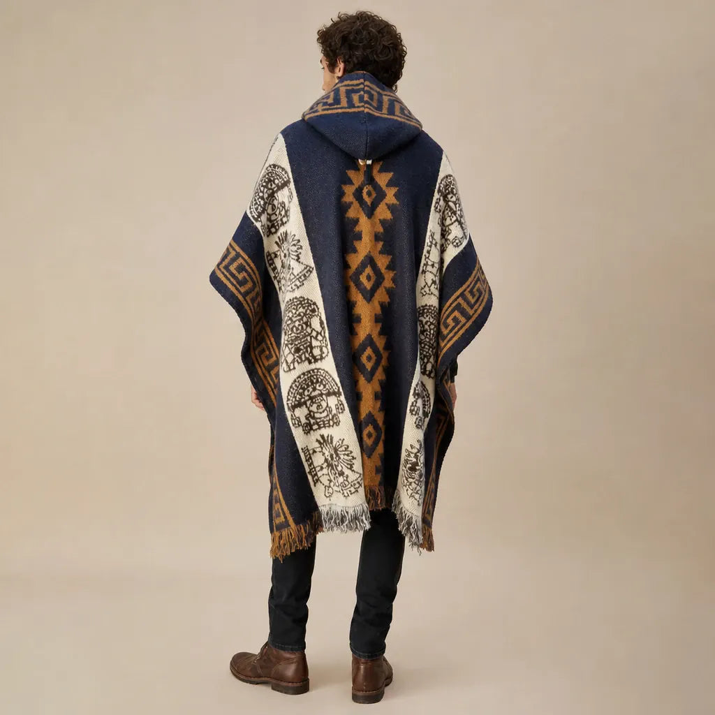 Ton poncho Poncho En Maille À Capuche Motif Ethnique