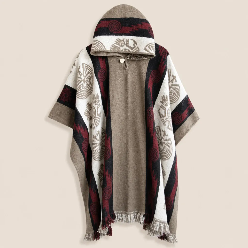 Ton poncho Poncho En Maille À Capuche Motif Ethnique