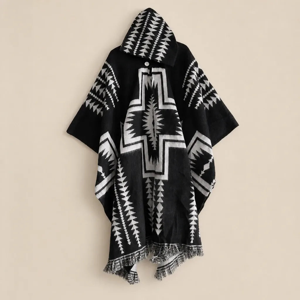 Ton poncho Poncho En Maille À Capuche Motif Ethnique