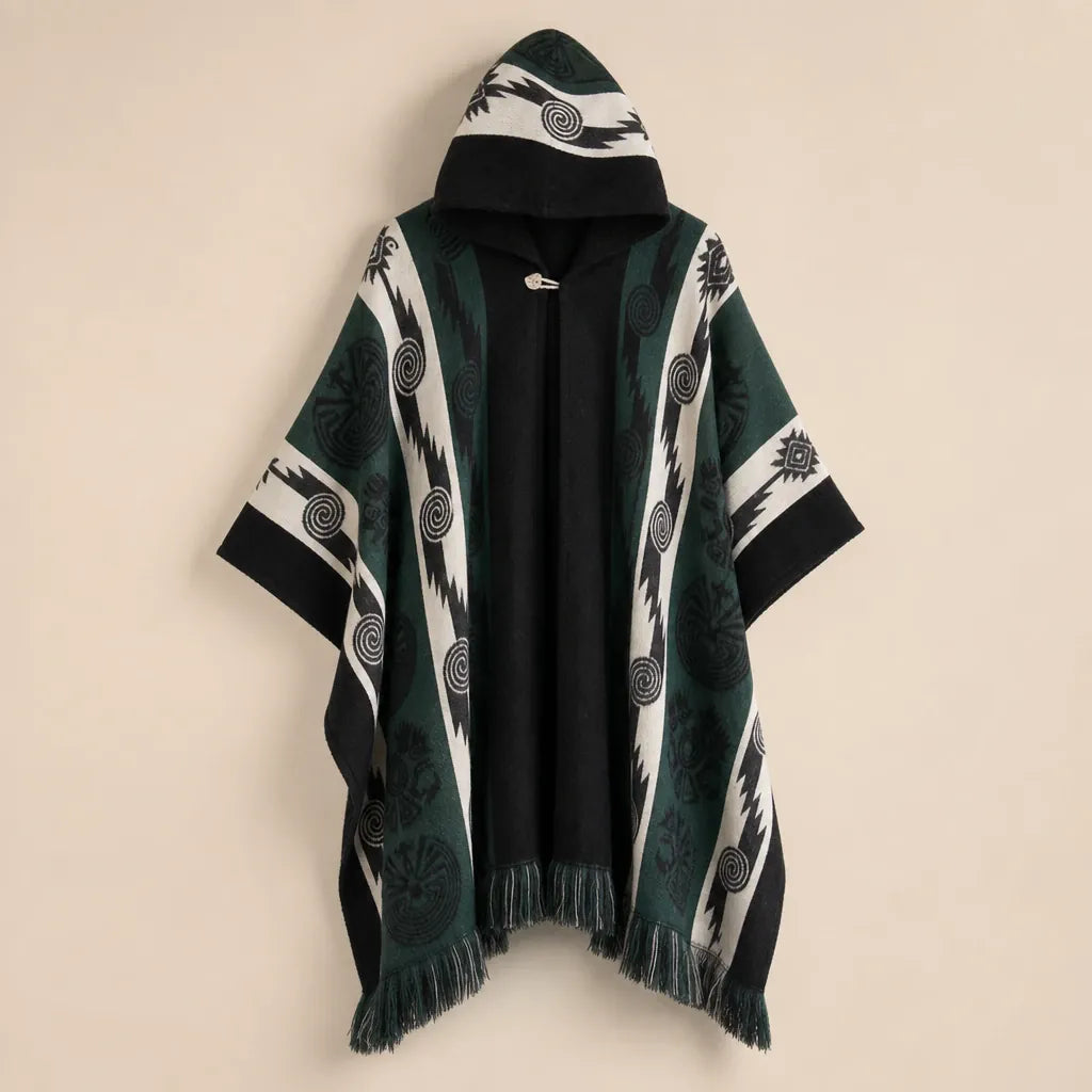 Ton poncho Poncho En Maille À Capuche Motif Ethnique