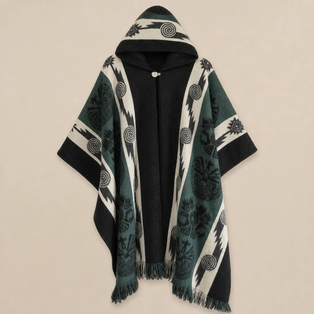 Ton poncho Poncho En Maille À Capuche Motif Ethnique