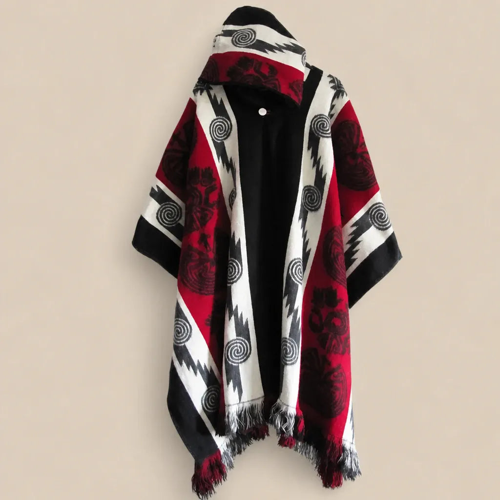 Ton poncho Poncho En Maille À Capuche Motif Ethnique