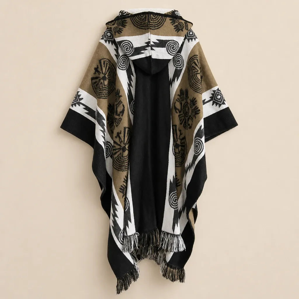 Ton poncho Poncho En Maille À Capuche Motif Ethnique