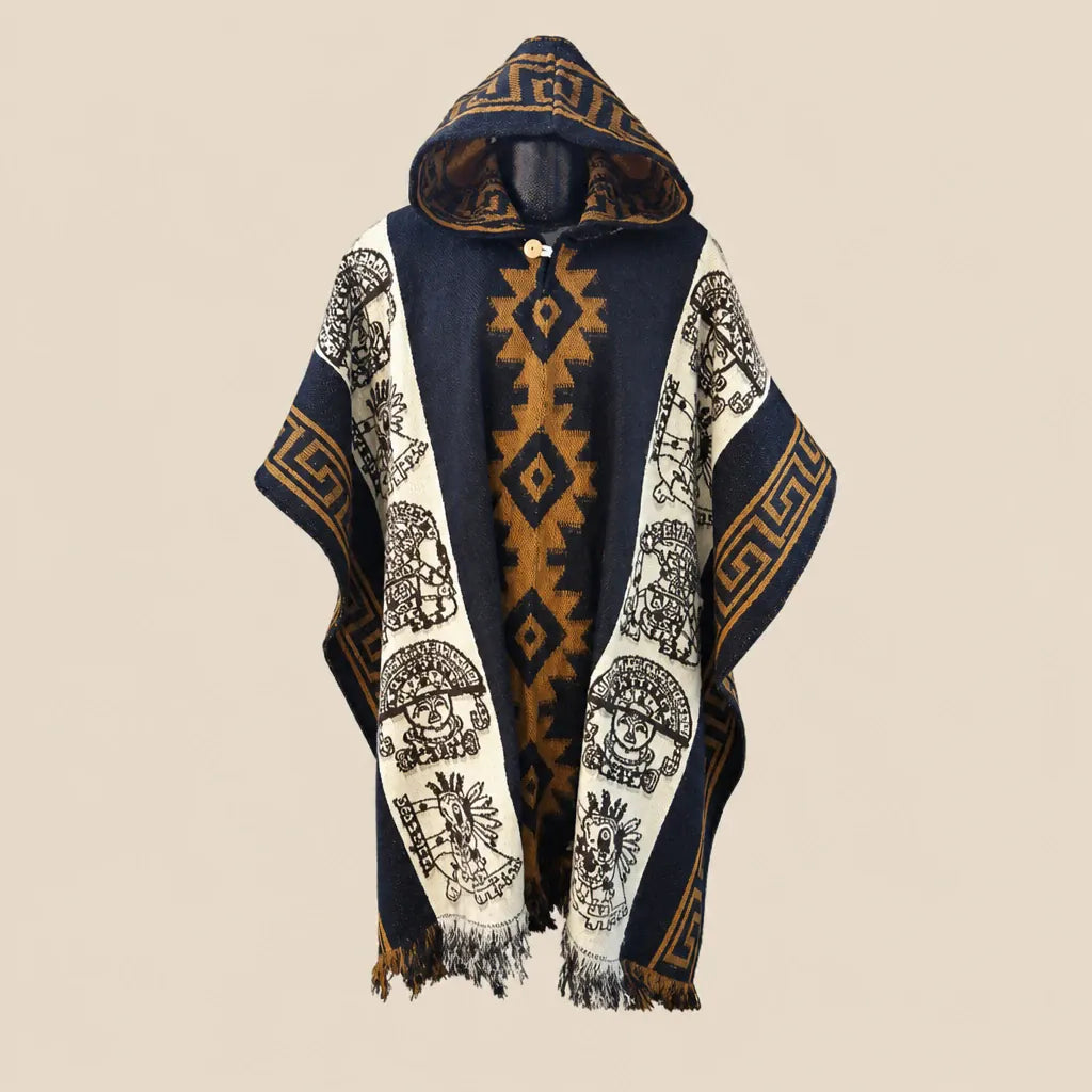 Ton poncho Poncho En Maille À Capuche Motif Ethnique