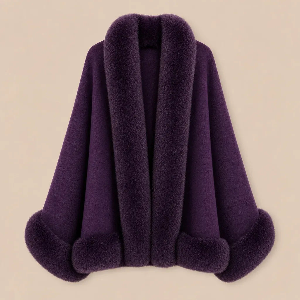 Ton poncho Poncho En Maille Avec Col En Fausse Fourrure