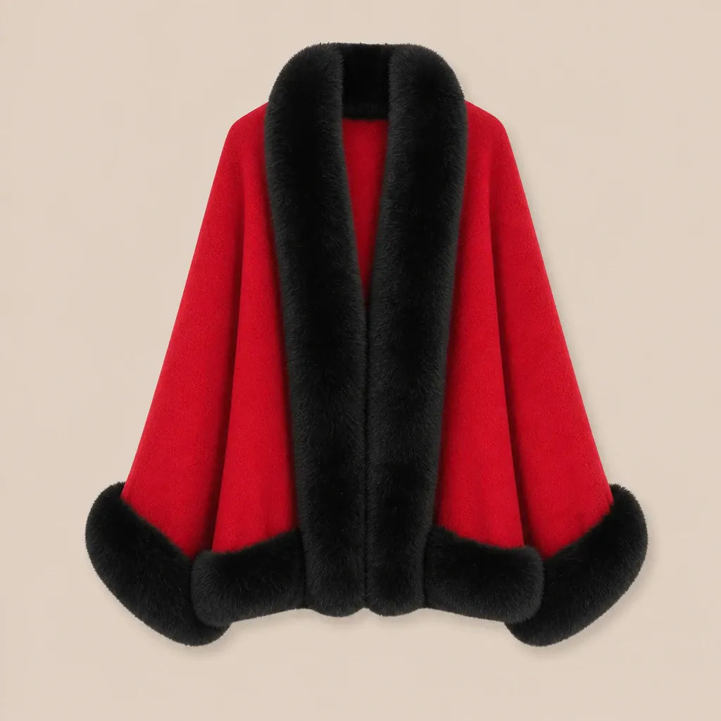 Ton poncho Poncho En Maille Avec Col En Fausse Fourrure