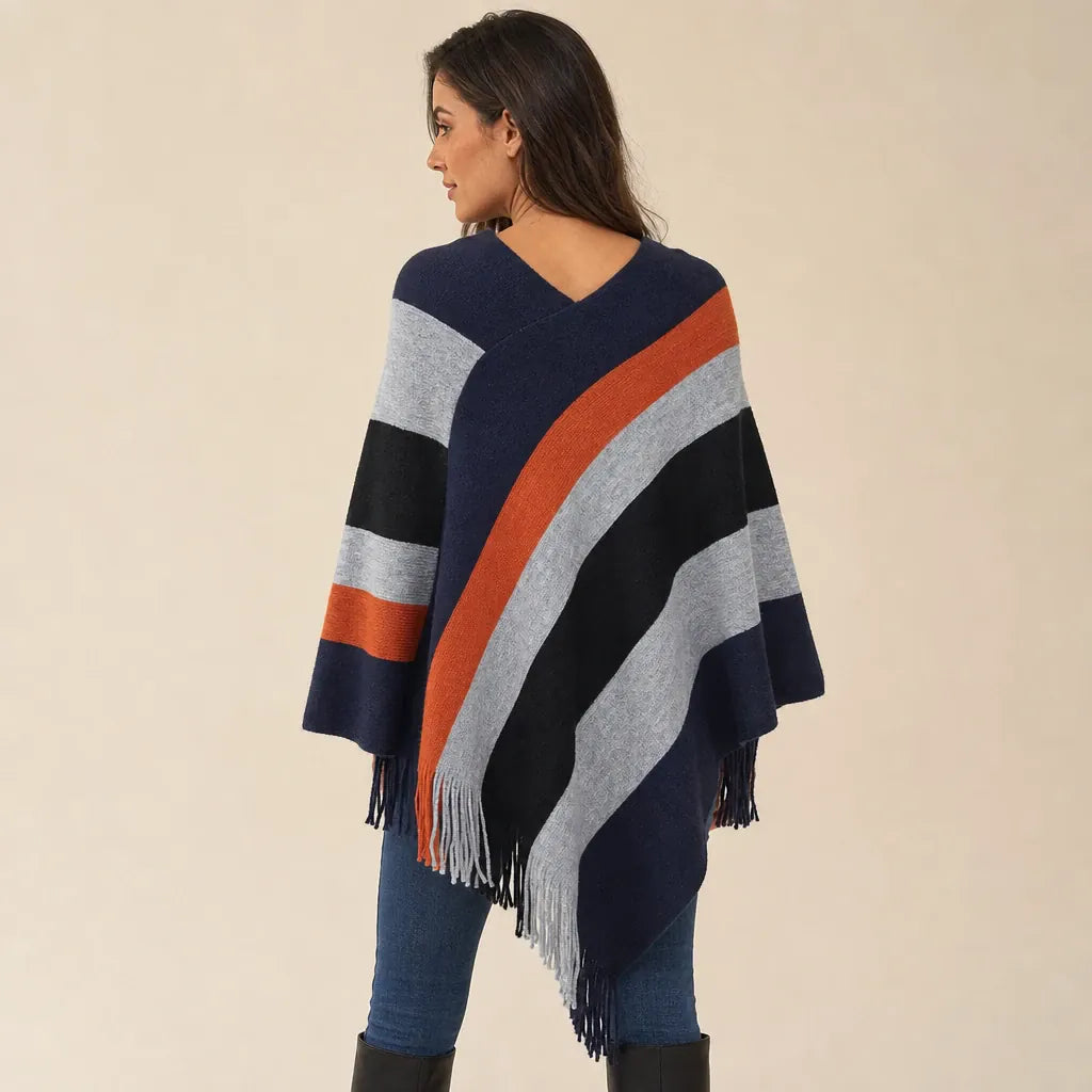Ton poncho Poncho En Tricot À Rayures Avec Franges