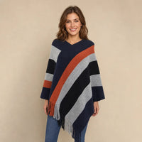Ton poncho Poncho En Tricot À Rayures Avec Franges