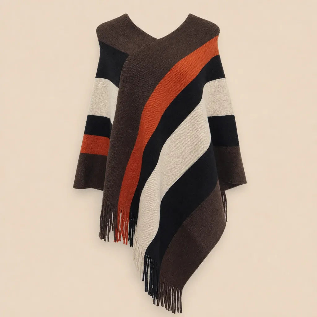 Ton poncho Poncho En Tricot À Rayures Avec Franges