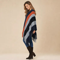 Ton poncho Poncho En Tricot À Rayures Avec Franges