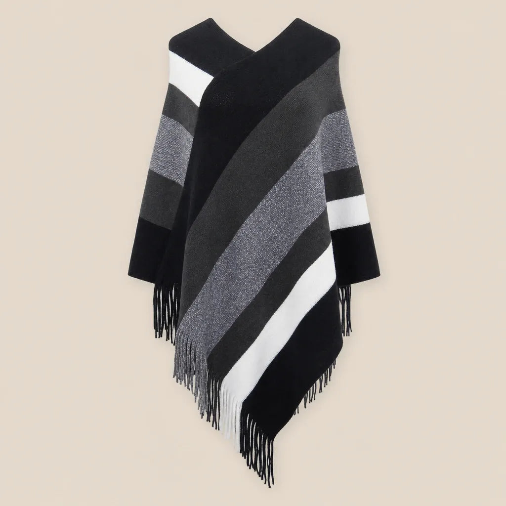 Ton poncho Poncho En Tricot À Rayures Avec Franges