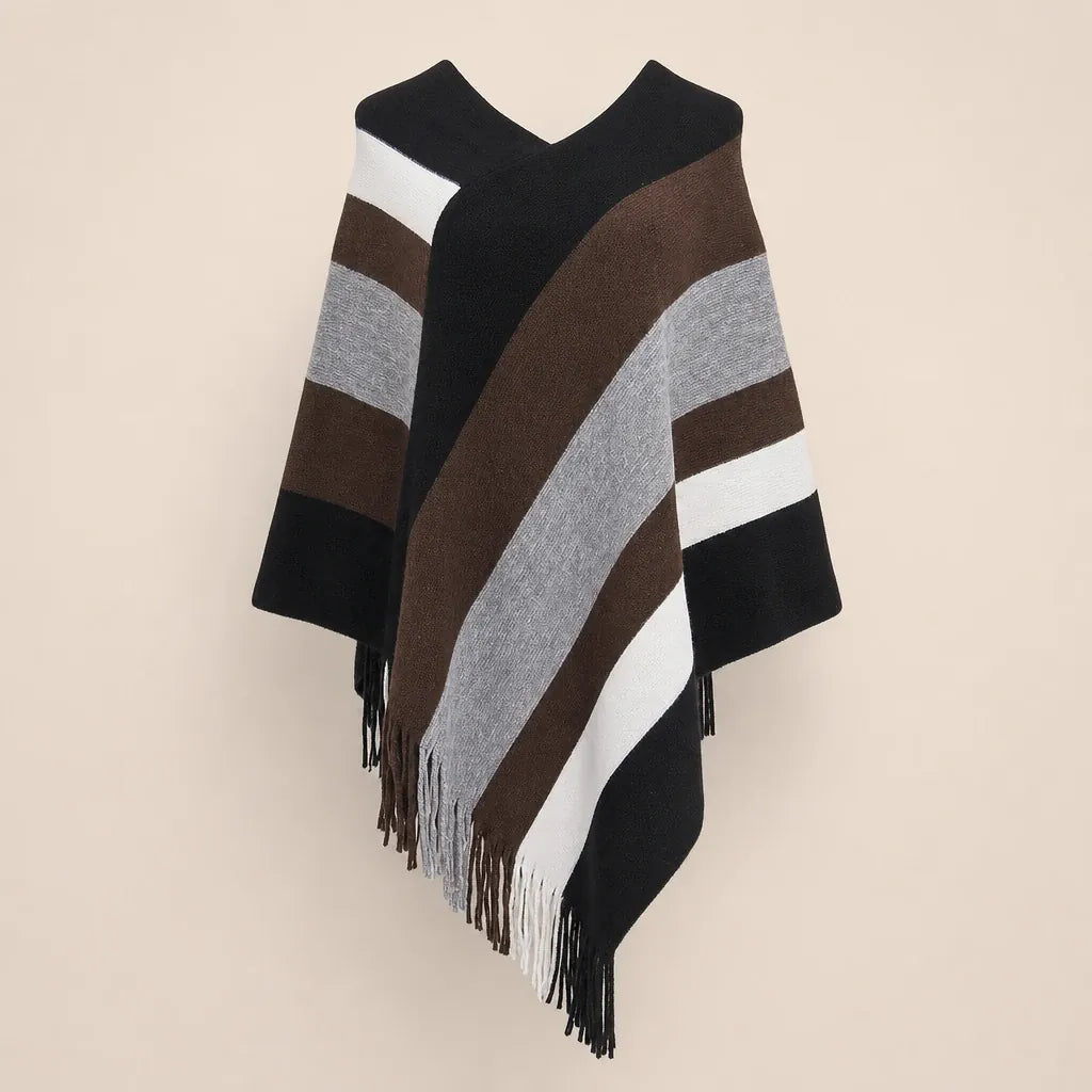 Ton poncho Poncho En Tricot À Rayures Avec Franges
