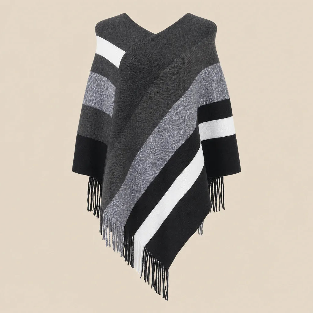 Ton poncho Poncho En Tricot À Rayures Avec Franges