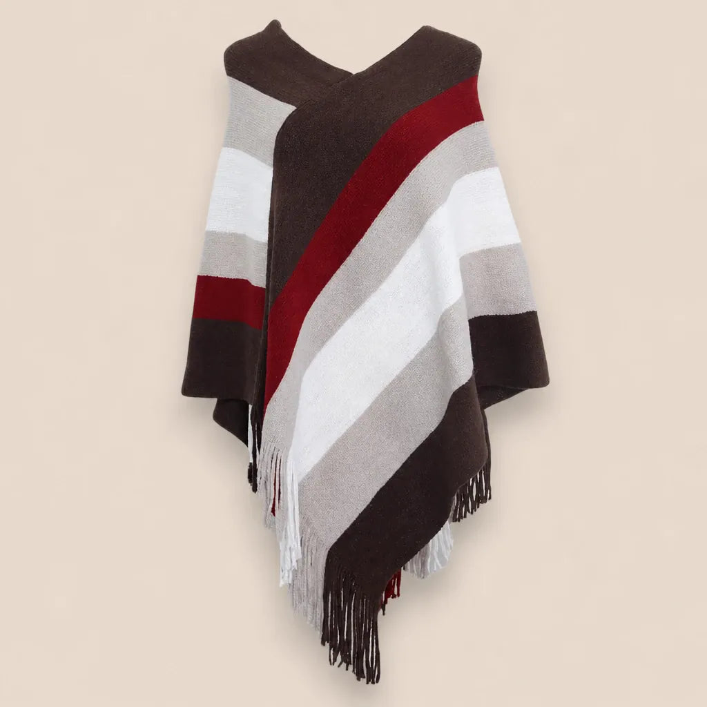 Ton poncho Poncho En Tricot À Rayures Avec Franges
