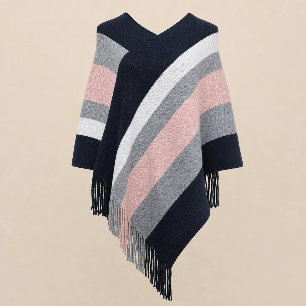 Ton poncho Poncho En Tricot À Rayures Avec Franges