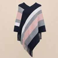 Ton poncho Poncho En Tricot À Rayures Avec Franges