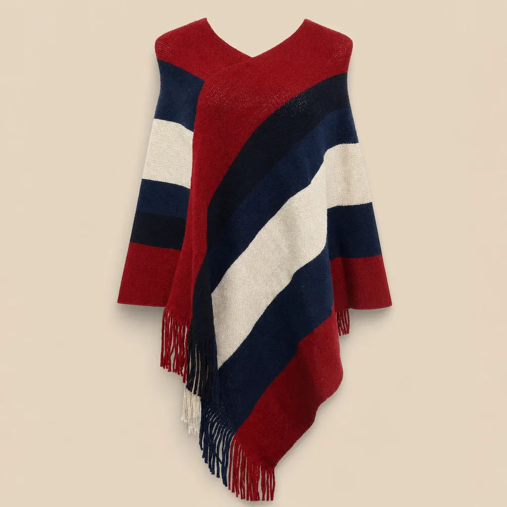 Ton poncho Poncho En Tricot À Rayures Avec Franges