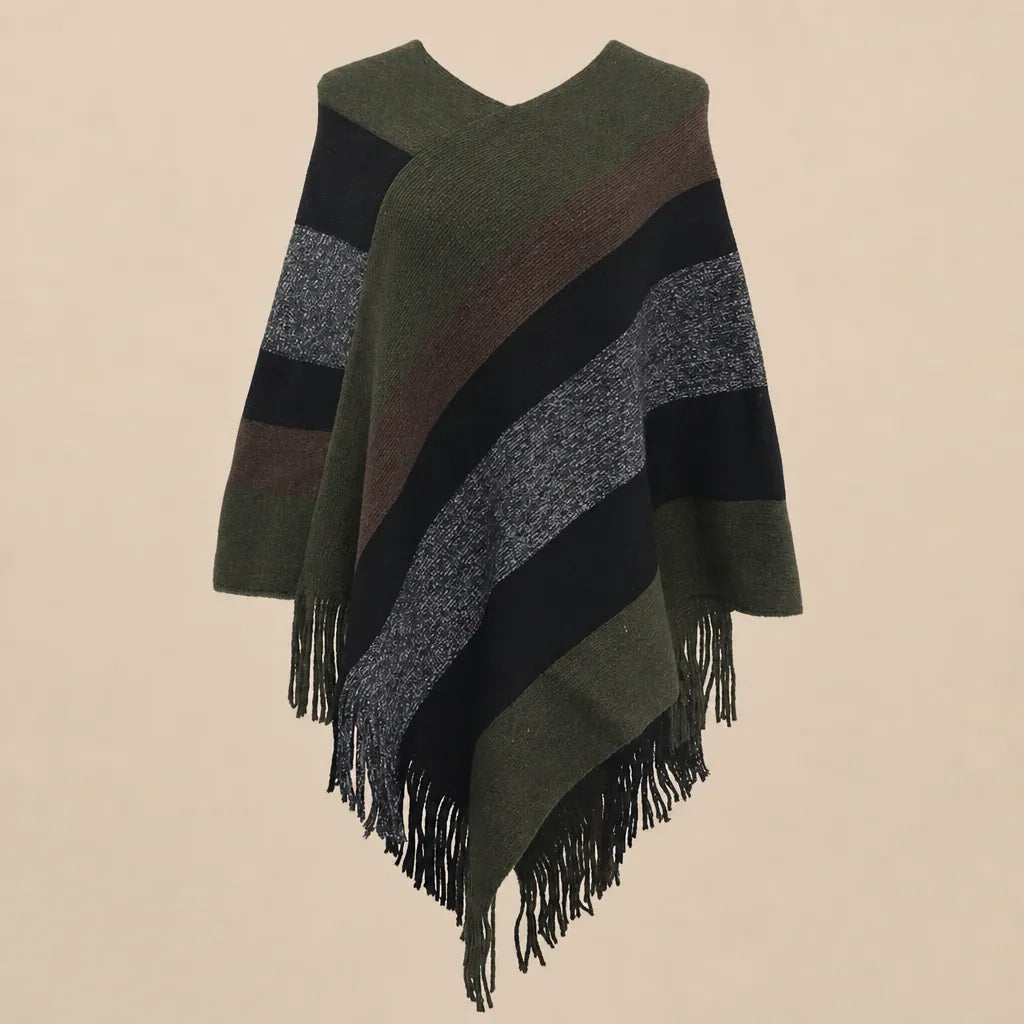 Ton poncho Poncho En Tricot À Rayures Avec Franges