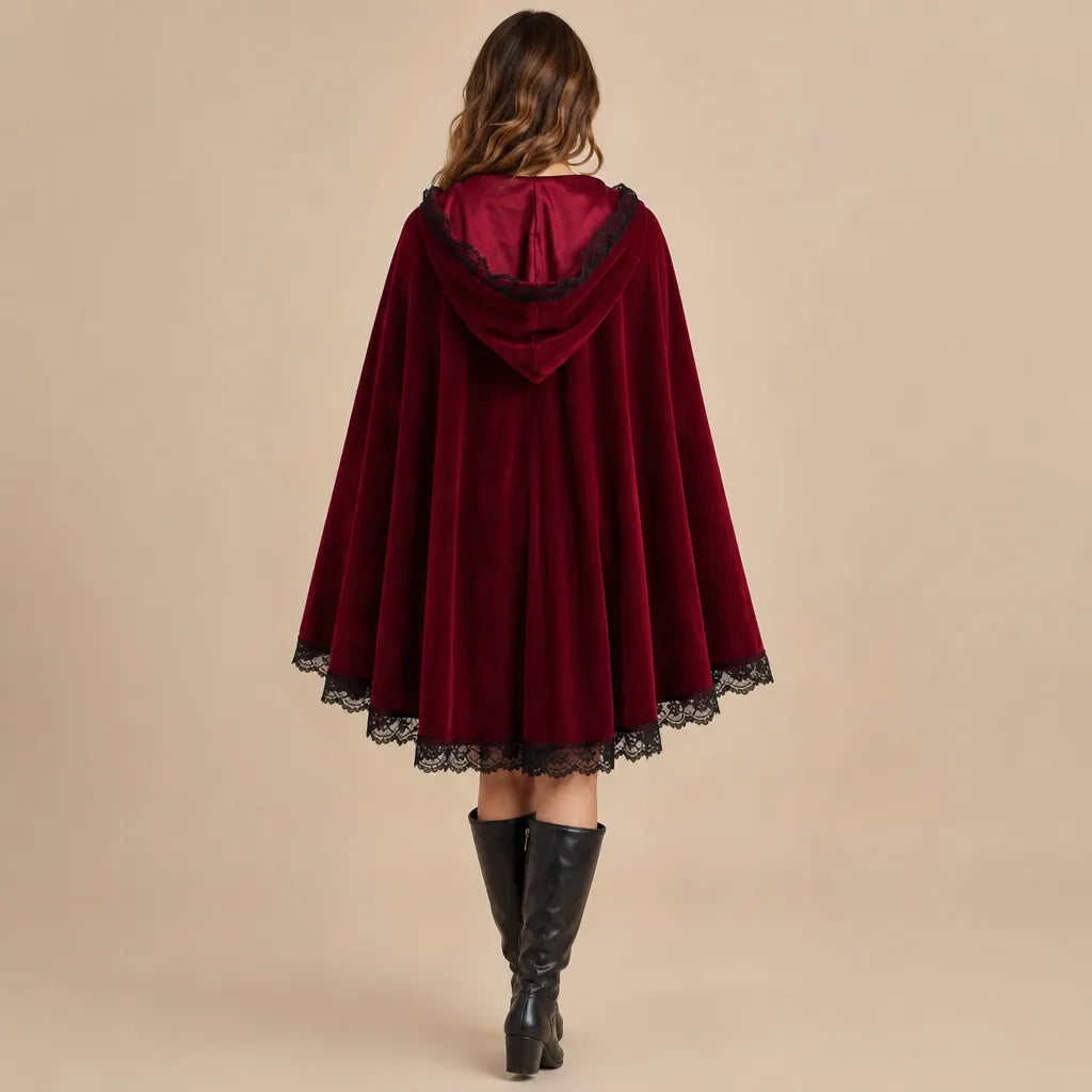 Ton poncho Poncho En Velours À Capuche Avec Dentelle
