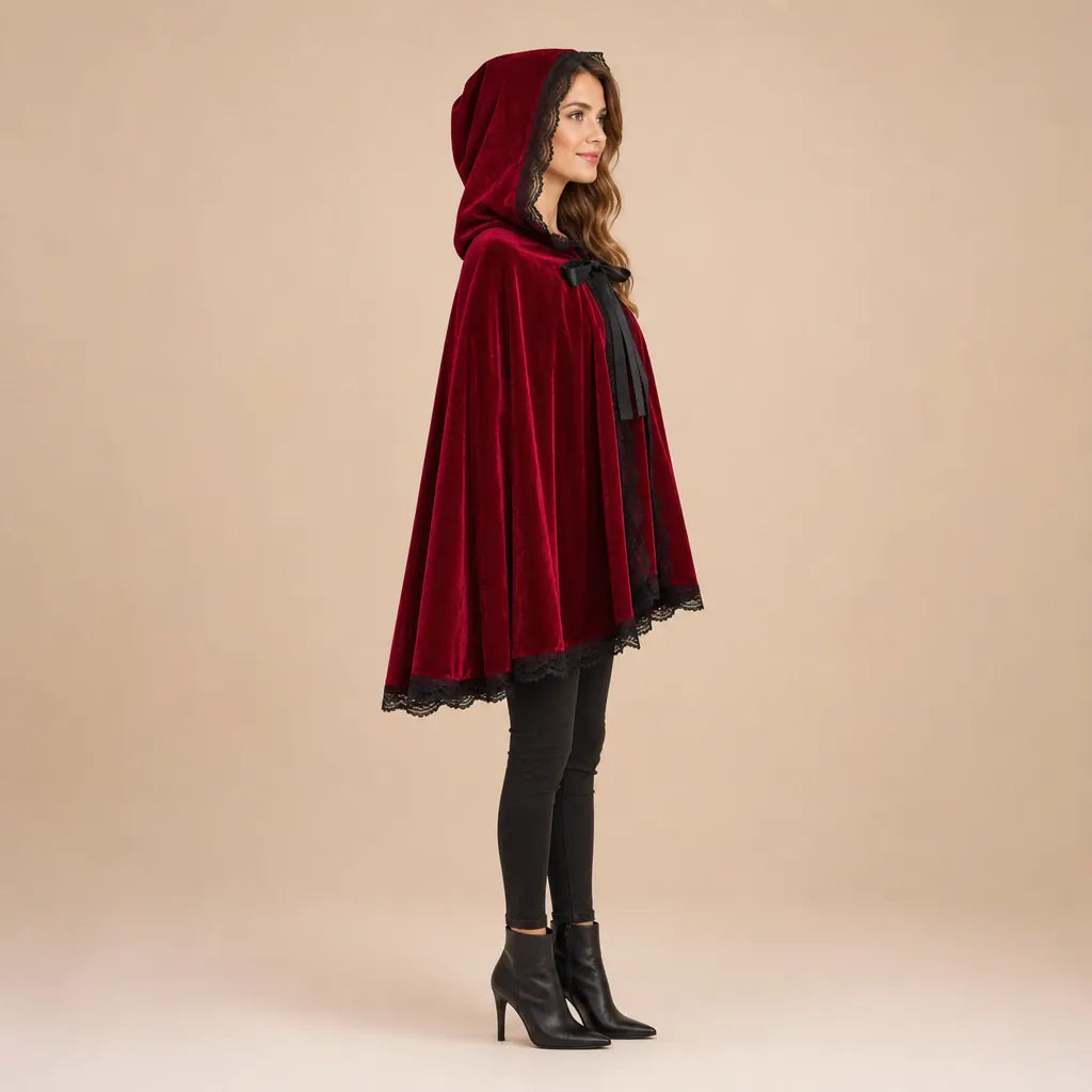 Ton poncho Poncho En Velours À Capuche Avec Dentelle