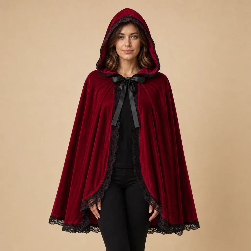 Ton poncho Poncho En Velours À Capuche Avec Dentelle