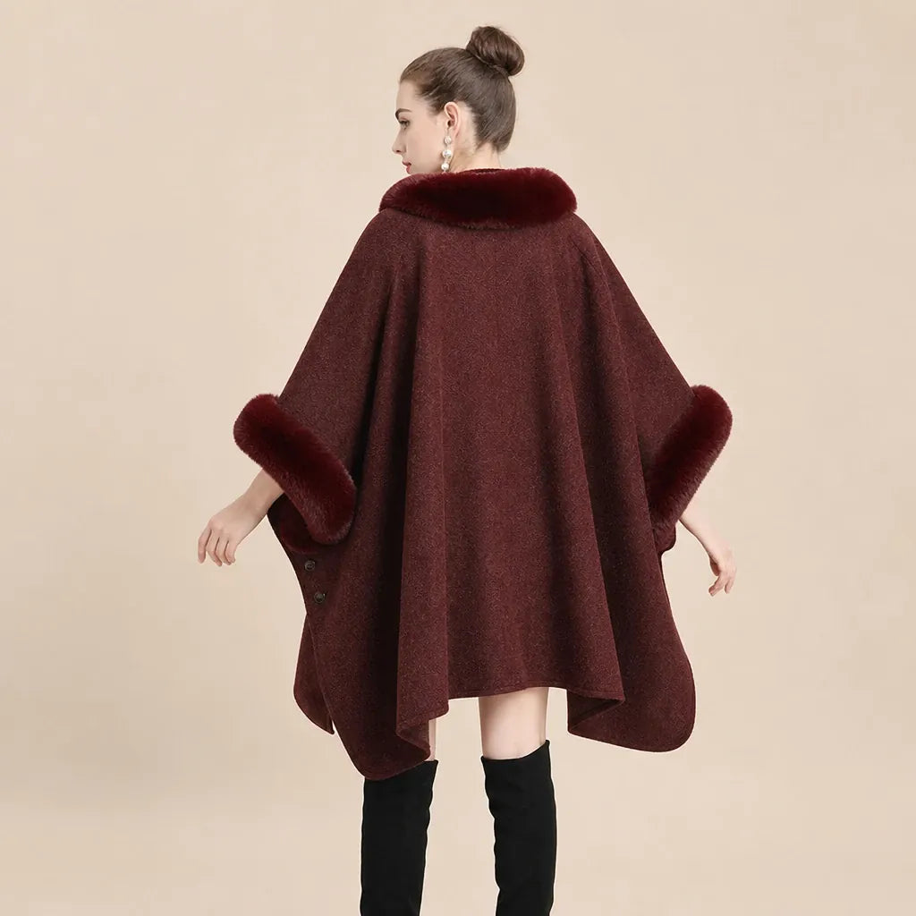 Ton poncho Poncho Femme Chaud Avec Fausse Fourrure Manches
