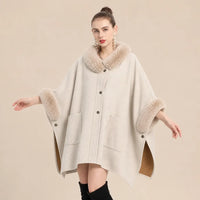 Ton poncho Poncho Femme Chaud Avec Fausse Fourrure Manches