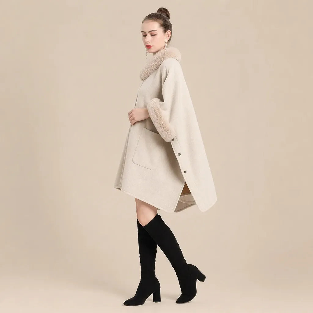Ton poncho Poncho Femme Chaud Avec Fausse Fourrure Manches