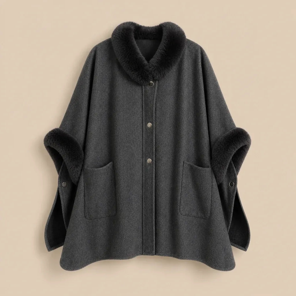Ton poncho Poncho Femme Chaud Avec Fausse Fourrure Manches