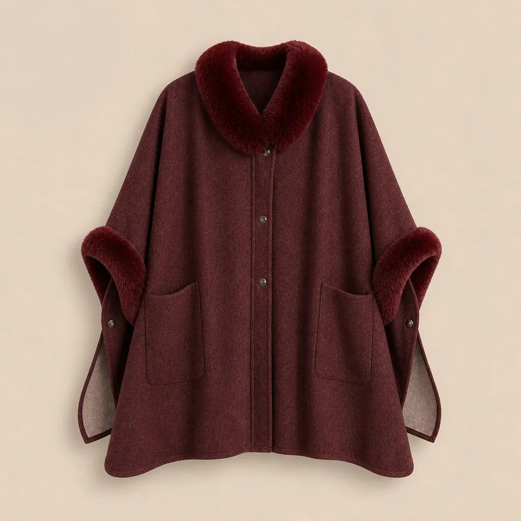Ton poncho Poncho Femme Chaud Avec Fausse Fourrure Manches