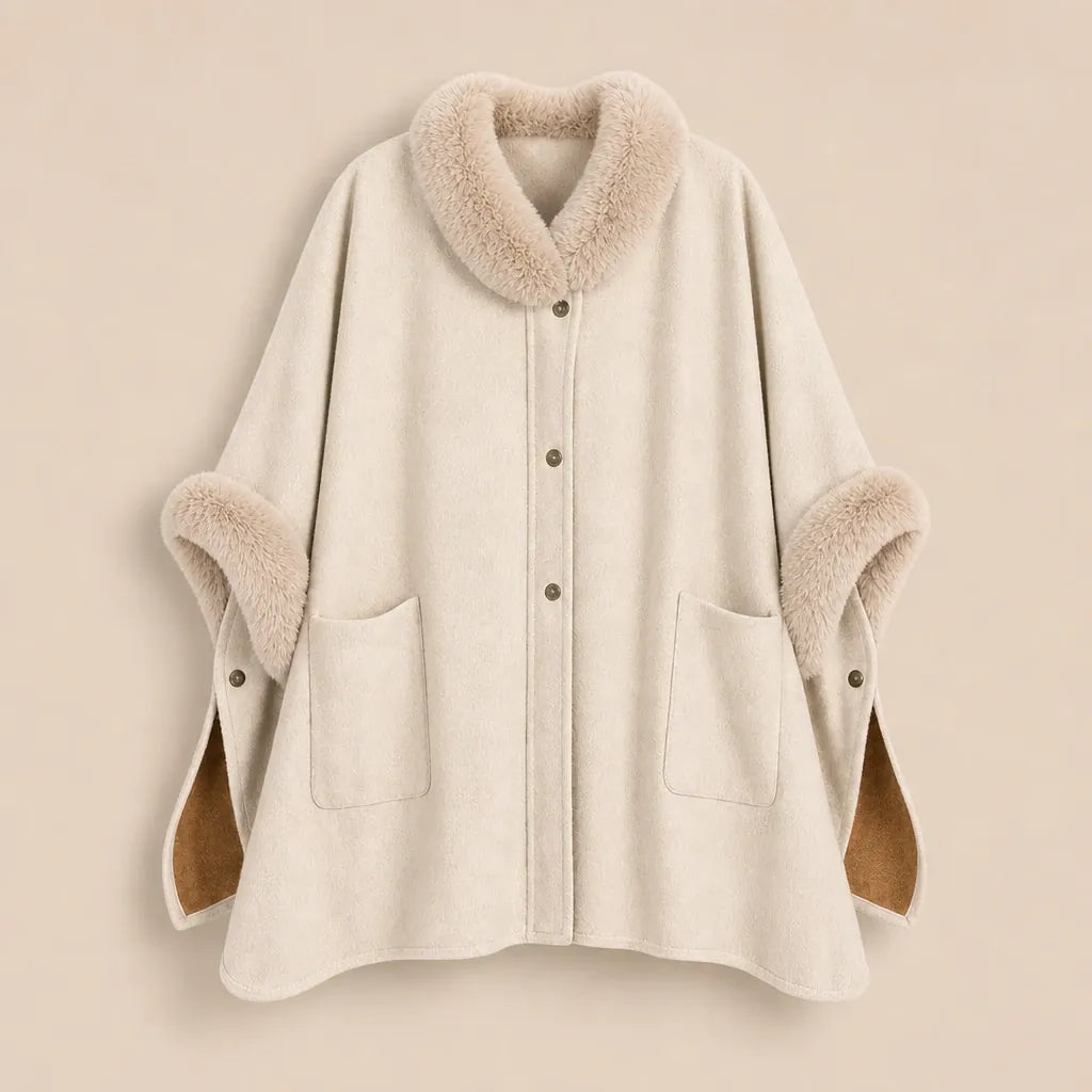 Ton poncho Poncho Femme Chaud Avec Fausse Fourrure Manches
