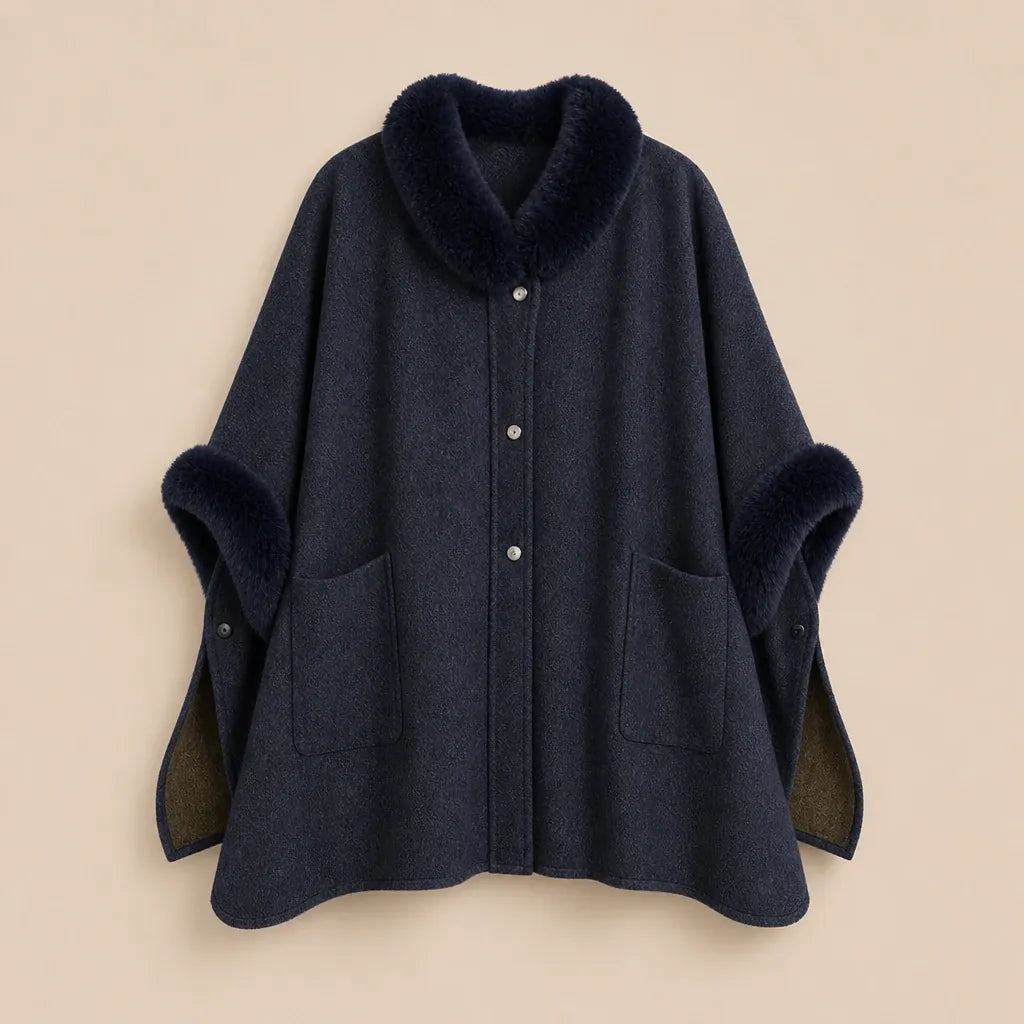 Ton poncho Poncho Femme Chaud Avec Fausse Fourrure Manches