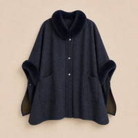 Ton poncho Poncho Femme Chaud Avec Fausse Fourrure Manches