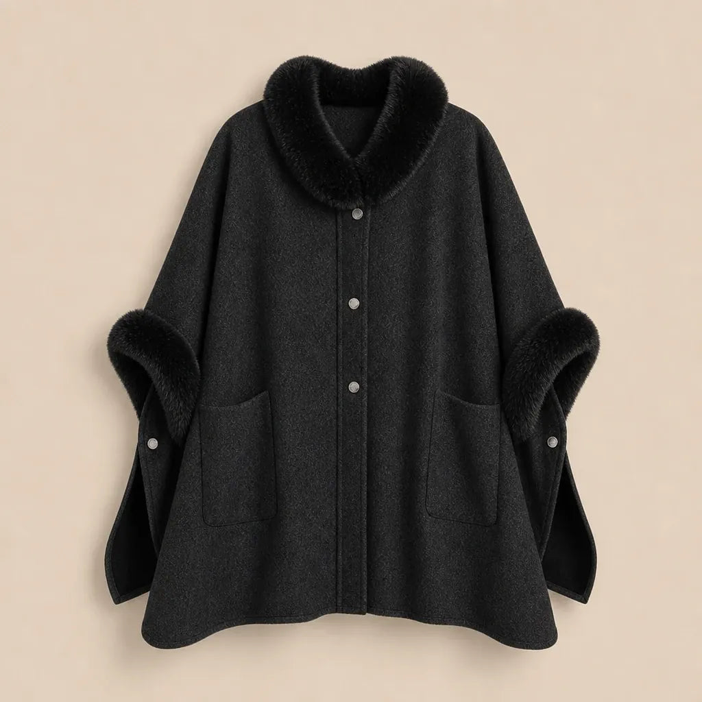Ton poncho Poncho Femme Chaud Avec Fausse Fourrure Manches
