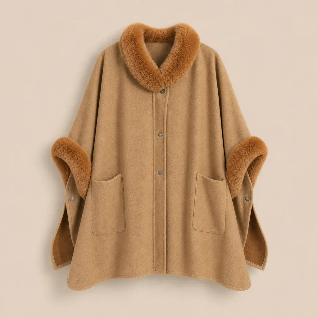 Ton poncho Poncho Femme Chaud Avec Fausse Fourrure Manches
