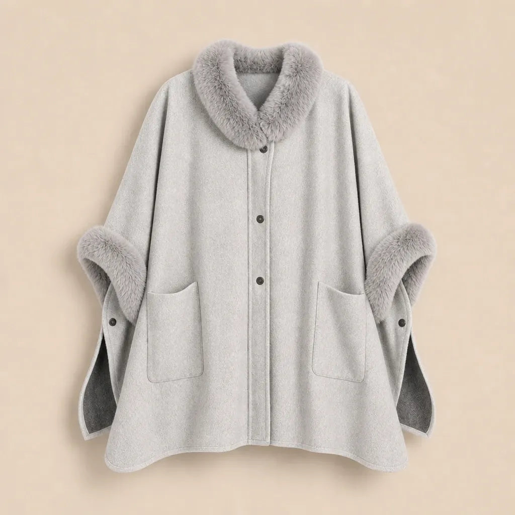 Ton poncho Poncho Femme Chaud Avec Fausse Fourrure Manches