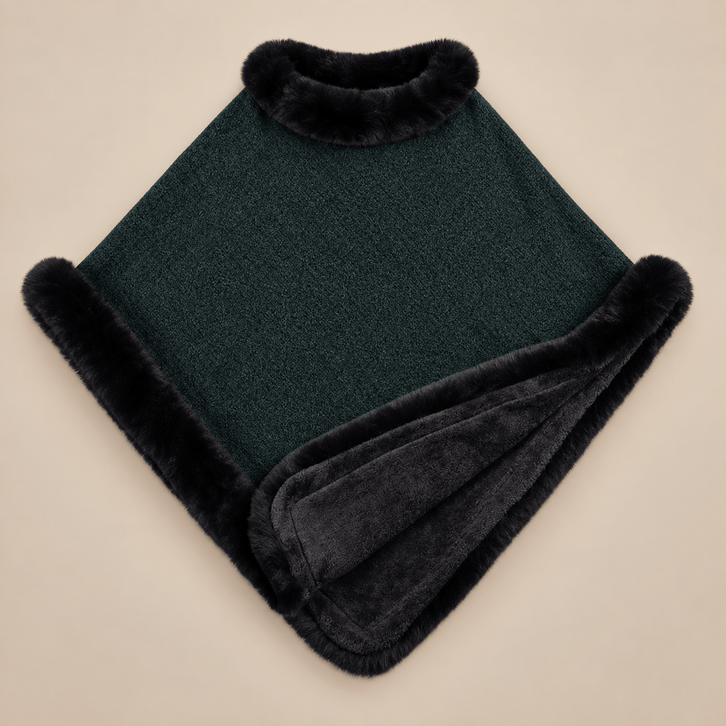 Ton poncho Poncho Femme Chaud En Maille Avec Fausse Fourrure