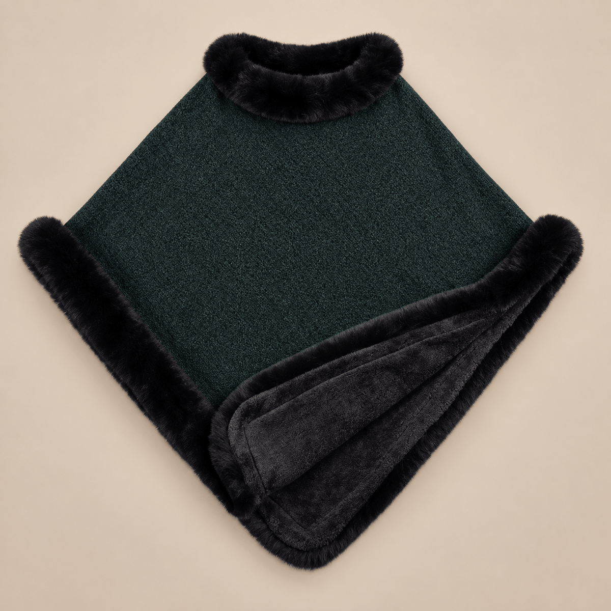Ton poncho Poncho Femme Chaud En Maille Avec Fausse Fourrure