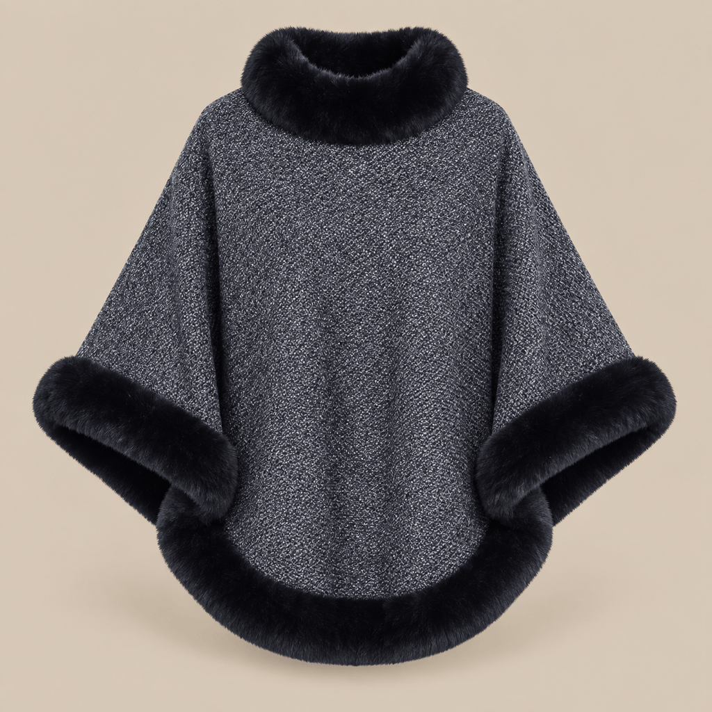 Ton poncho Poncho Femme Chaud En Maille Avec Fausse Fourrure