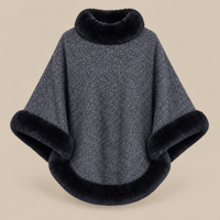 Ton poncho Poncho Femme Chaud En Maille Avec Fausse Fourrure