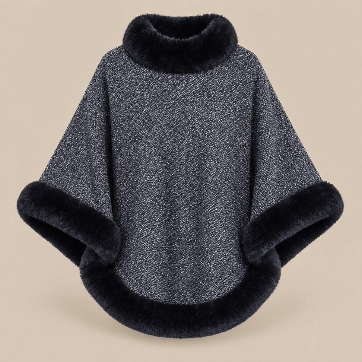 Ton poncho Poncho Femme Chaud En Maille Avec Fausse Fourrure