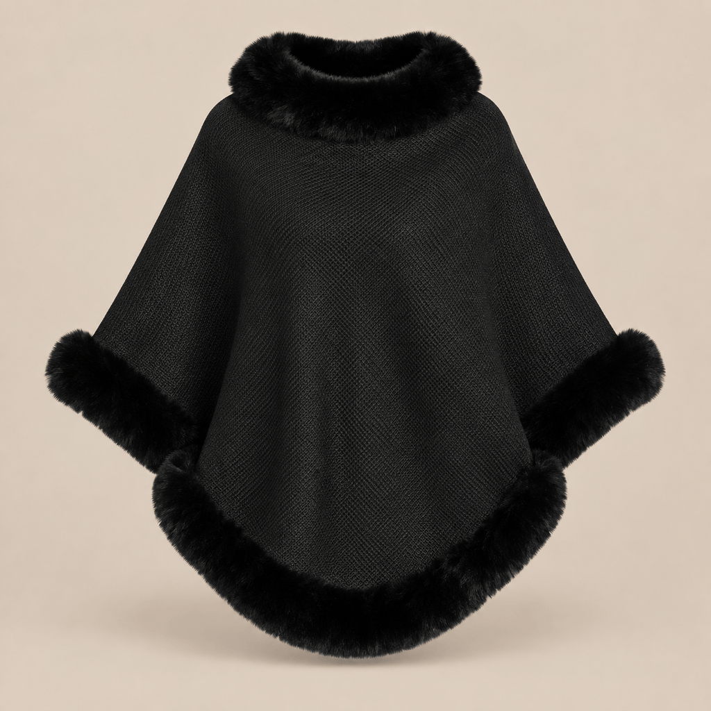 Ton poncho Poncho Femme Chaud En Maille Avec Fausse Fourrure