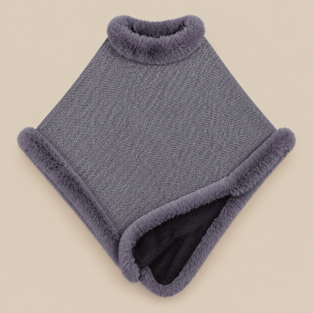 Ton poncho Poncho Femme Chaud En Maille Avec Fausse Fourrure