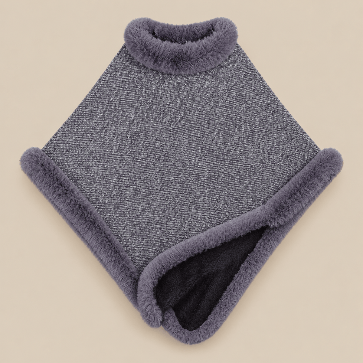 Ton poncho Poncho Femme Chaud En Maille Avec Fausse Fourrure